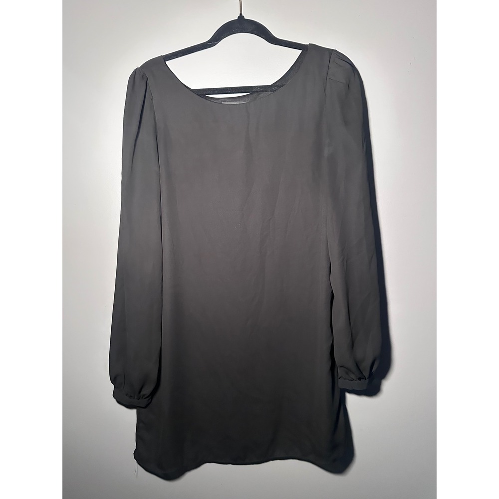 Lulus Womens Black Long Sleeve Puff Shoulder Shift Dress Small